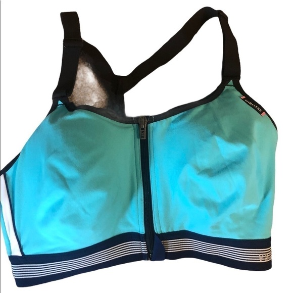 VS/VSX Wireless Sports Bra Aqua Sz. 34DD Supportive Yoga Exercise Stay Dry - Picture 3 of 6